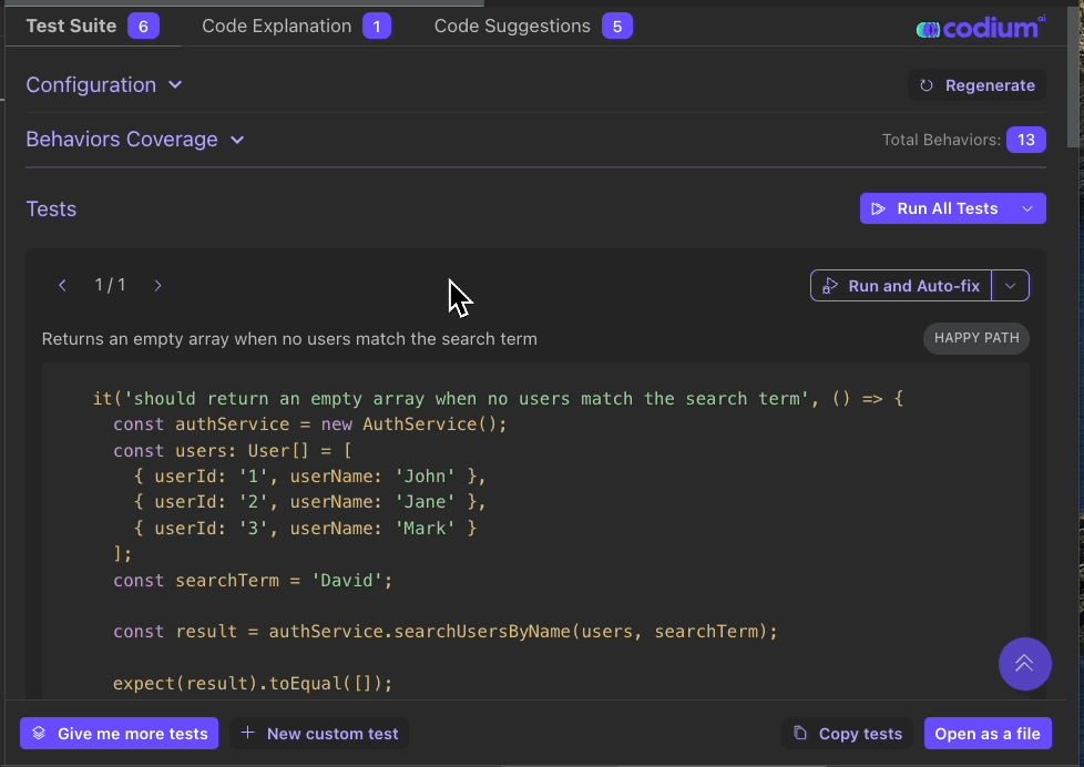 How to run all unit tests with CodiumAI