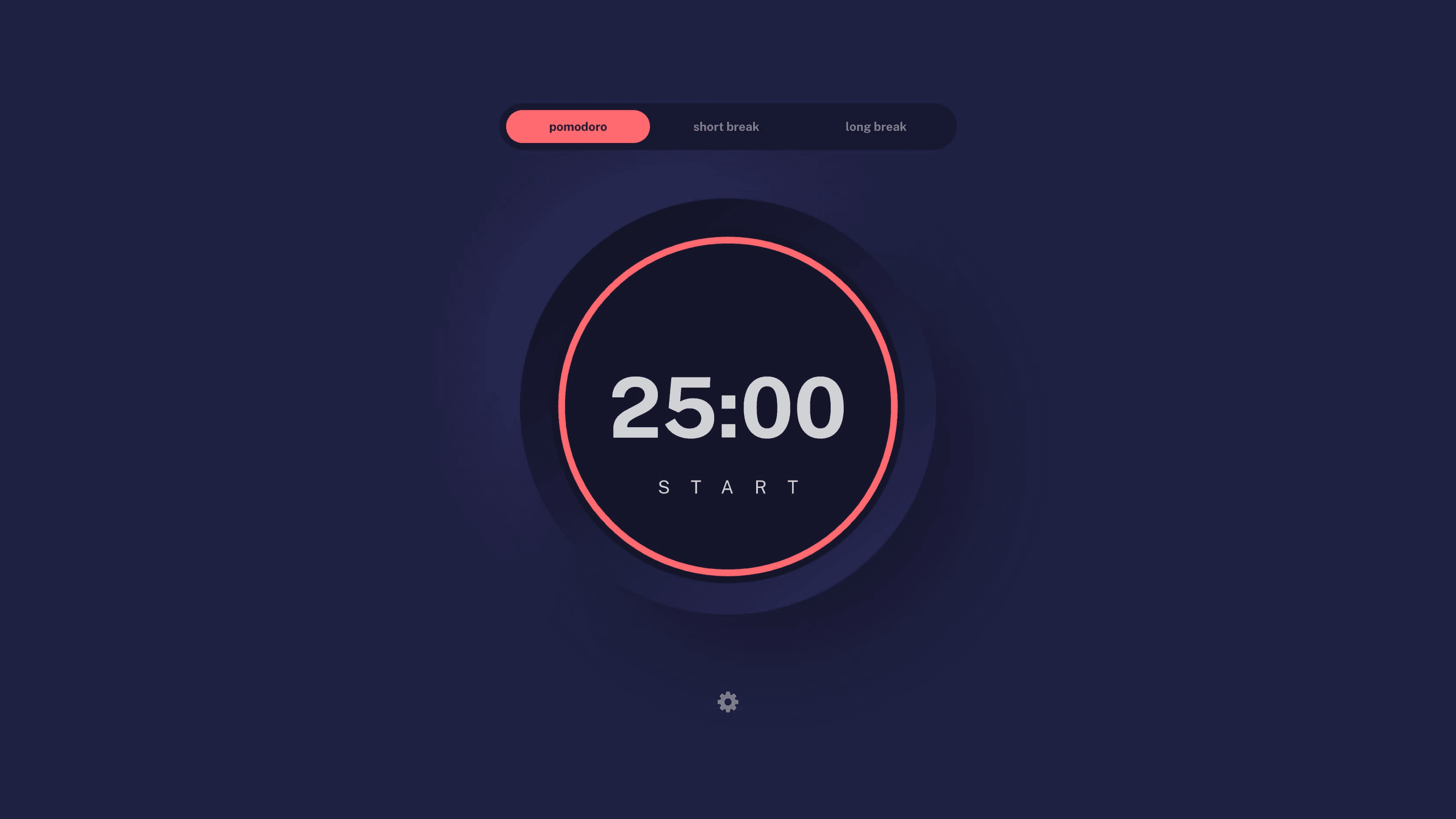 A screenshot of a purple pomodoro timer